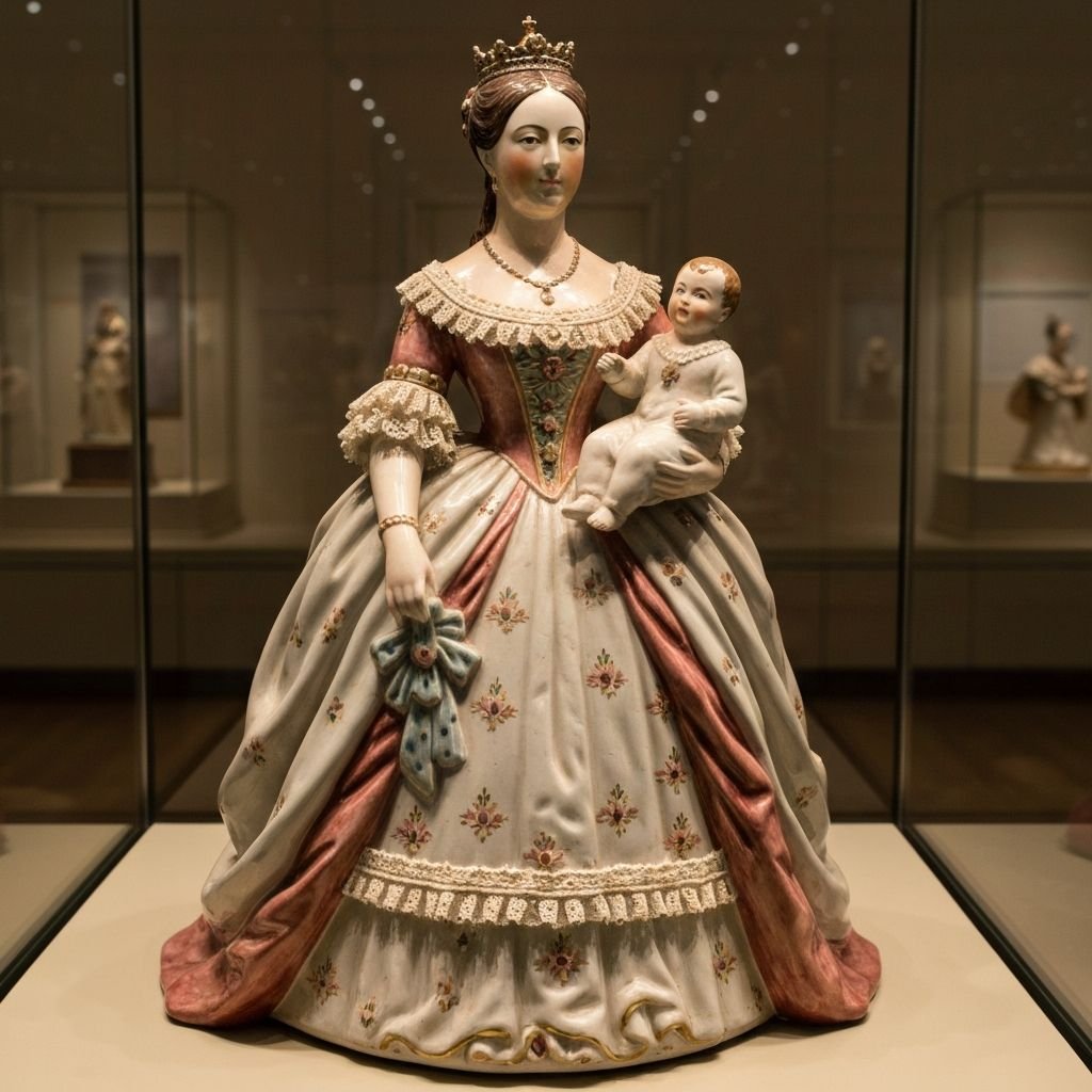 ILMUTOTO Staffordshire figure of Queen Victoria holding baby, royal portrait ceramic